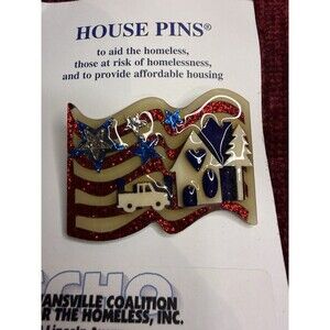 Patriotic Lucinda House Pin America Flag Glitter Star 4th July Wearable Art